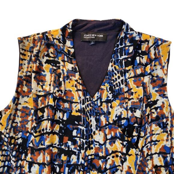 Jones New York Collection Blue Orange Abstract Print Sleeveless Midi Dress Sz L - Picture 7 of 11
